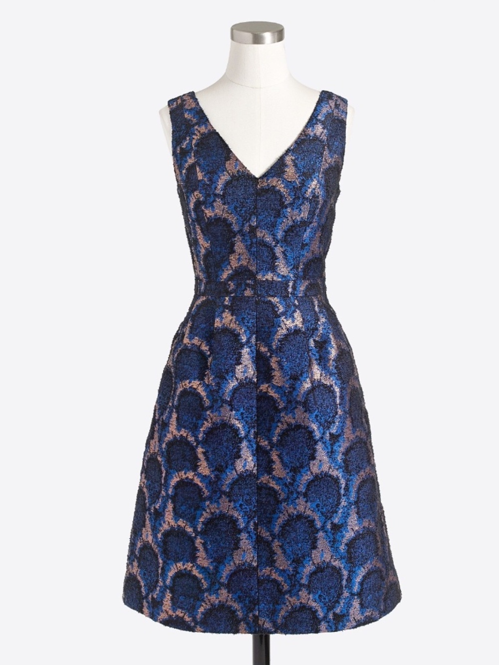J.Crew Factory Peacock Jacquard Cocktail Dress Blue Gold Women's Size 8 FitFlare